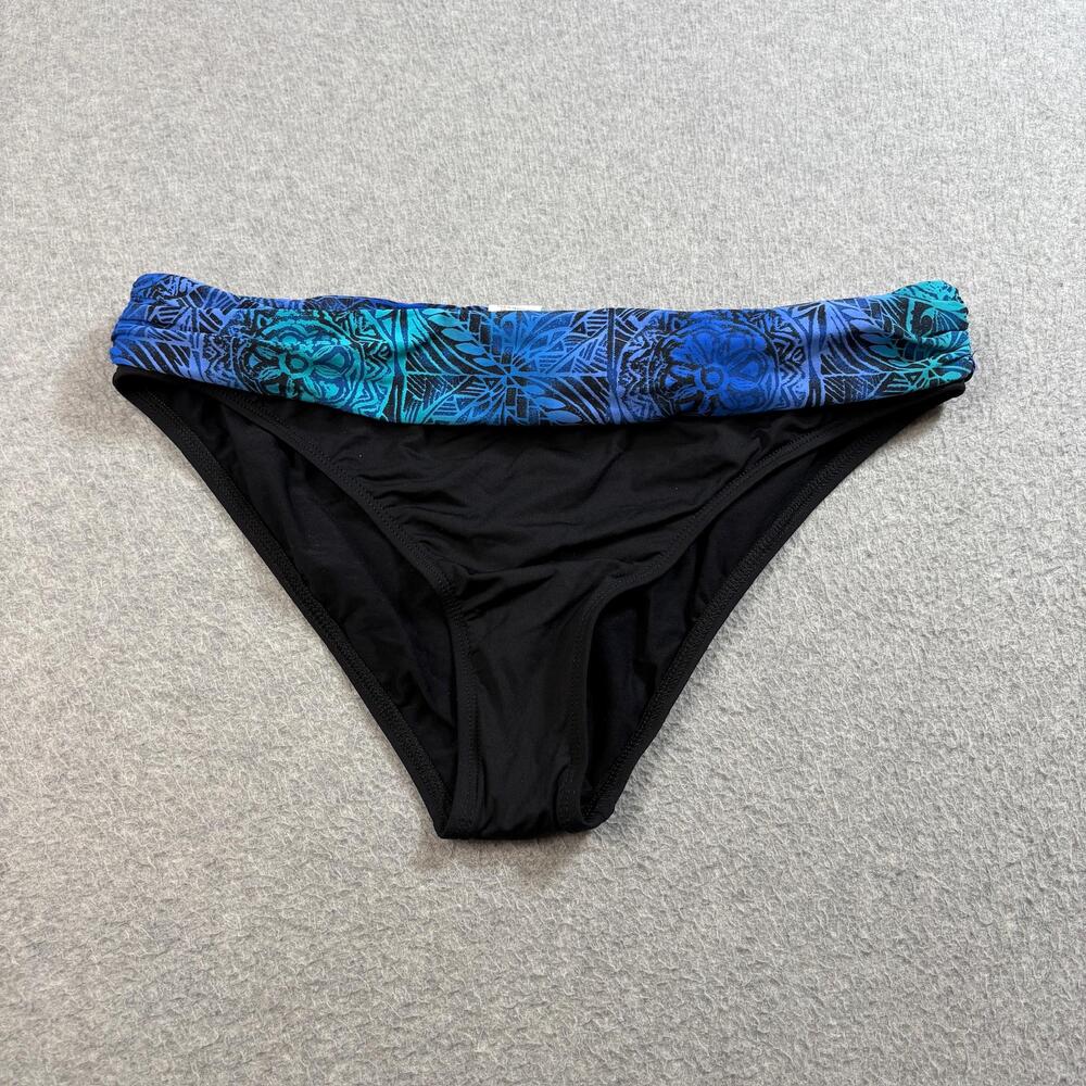 La Blanca Bikini Bottom Womens Size 12 Black Blue Fold Over Waist Swim Briefs